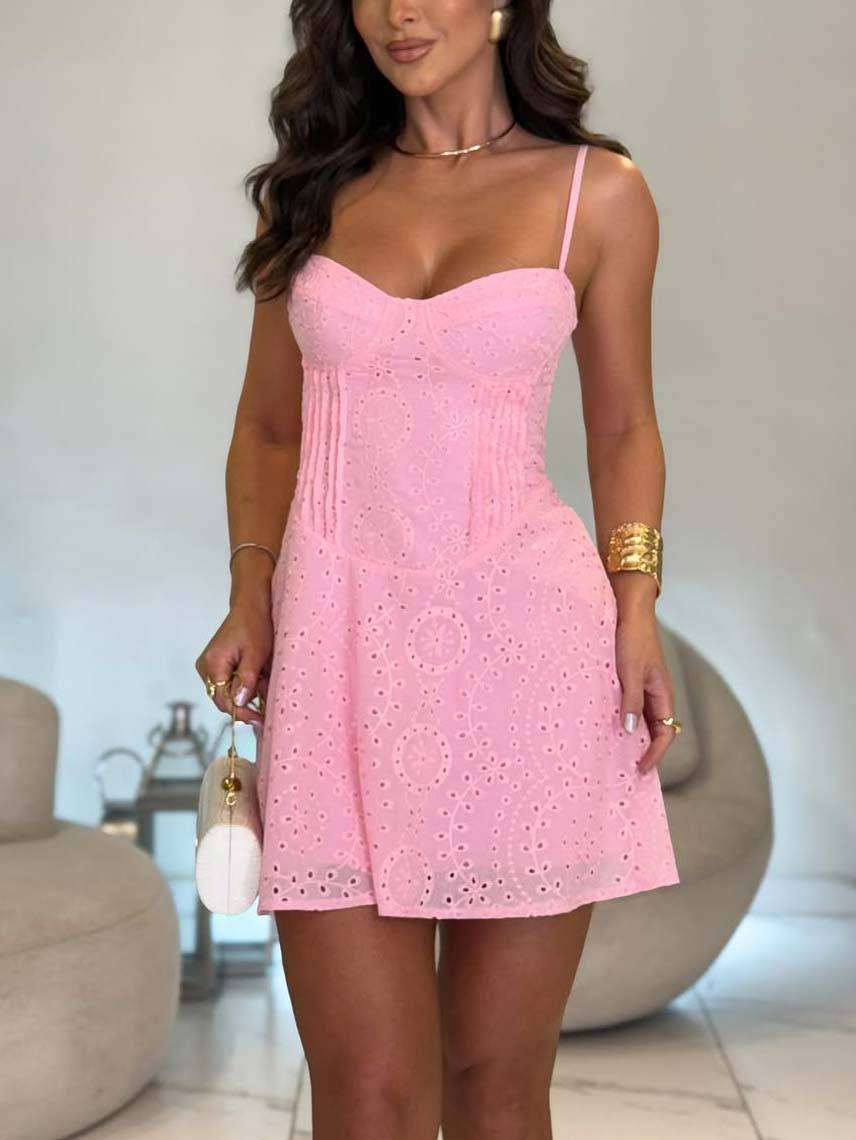 Sweet Lace Sling Mini Dress Pink