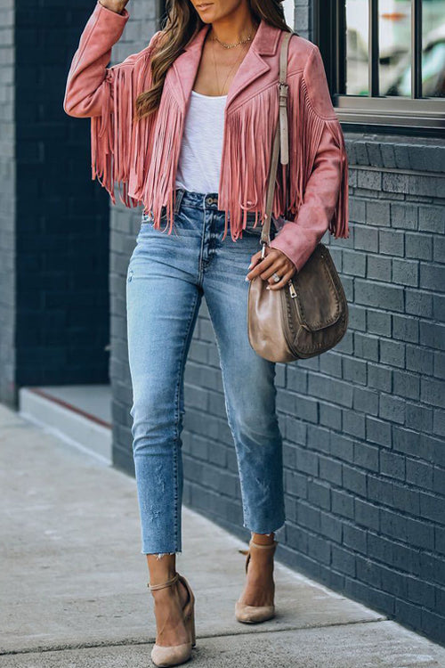 At Your Best Tassel Fringe Faux Suede Shacket - 7 Colors Pink