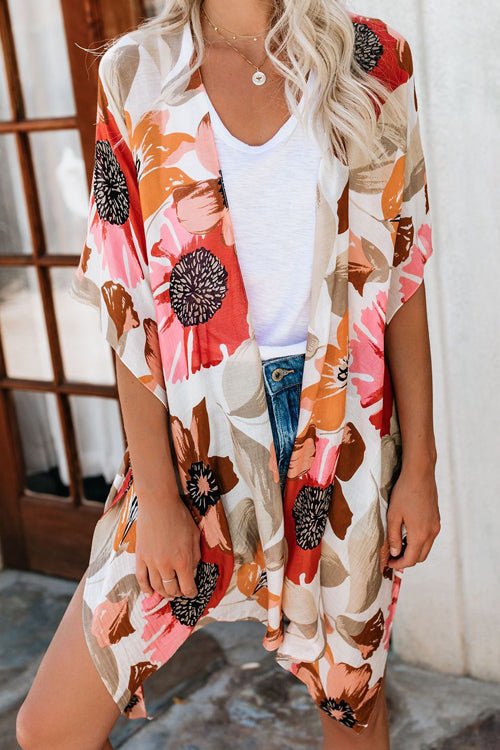 Morning Sunshine Beach Floral Printed Kimono - 3 Colors White-2