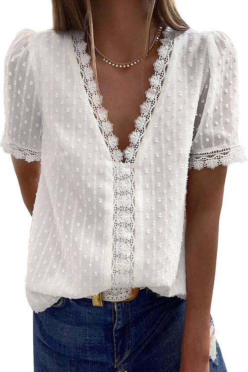 Wonderful Day Swiss Dot Lace Top - 5 Colors White