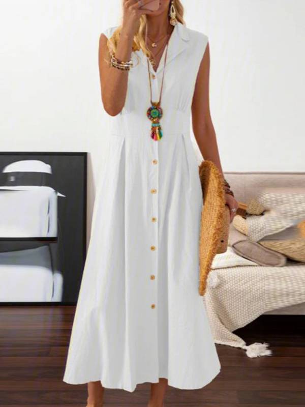 Lapel A- Line Dress White