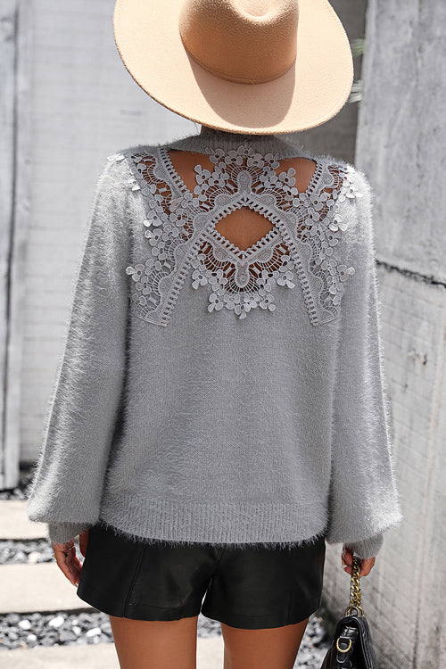 Palette of Autumn Lace Long Sleeve Sweater - 4 Colors Grey