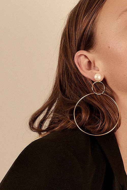 Pearl Hoop Charm Earings Golden