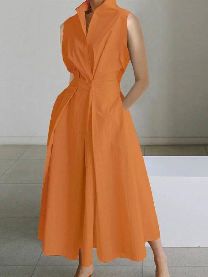 Vertical Collar V-neck A- Shaped Dress Orange