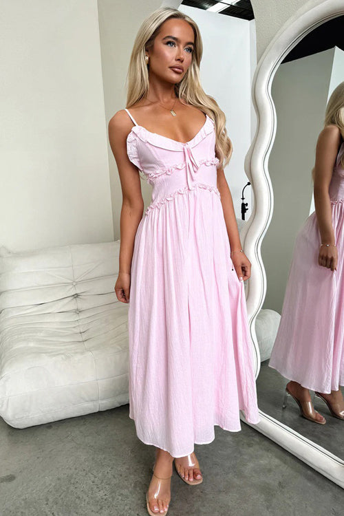 Confident Cutie Spaghetti Ruffled Midi Dress - 2 Colors