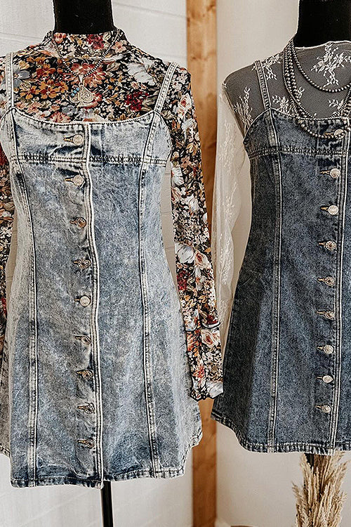 Uniquely Darling Medium Wash Denim Mini Dress - 2 Colors