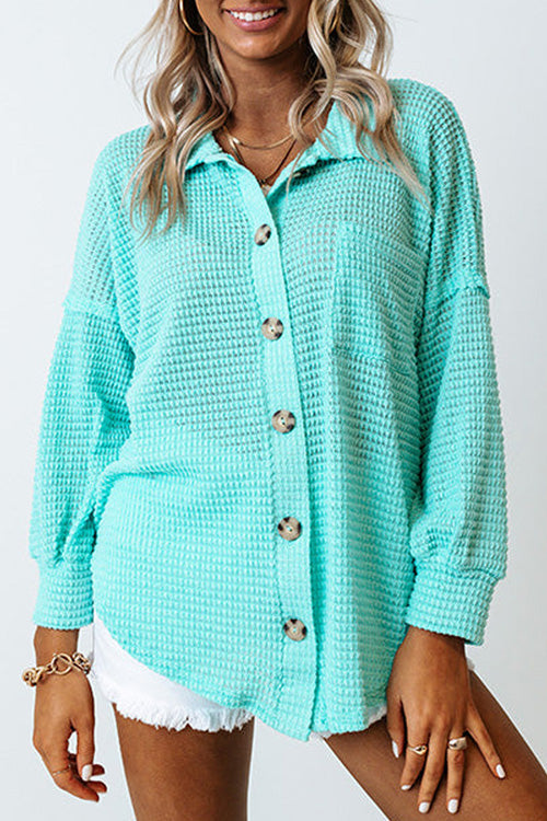 Keep It Up Button Down Long Sleeve Shacket - 9 Colors Blue