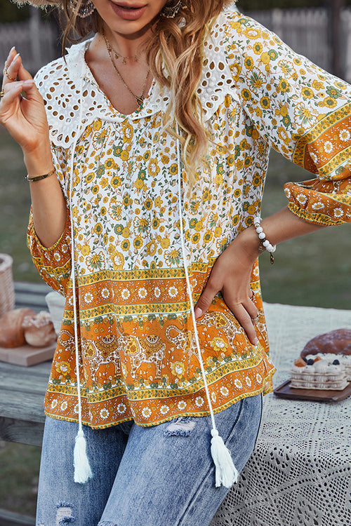In The Summer Lace Boho Print Top - 3 Colors Yellow