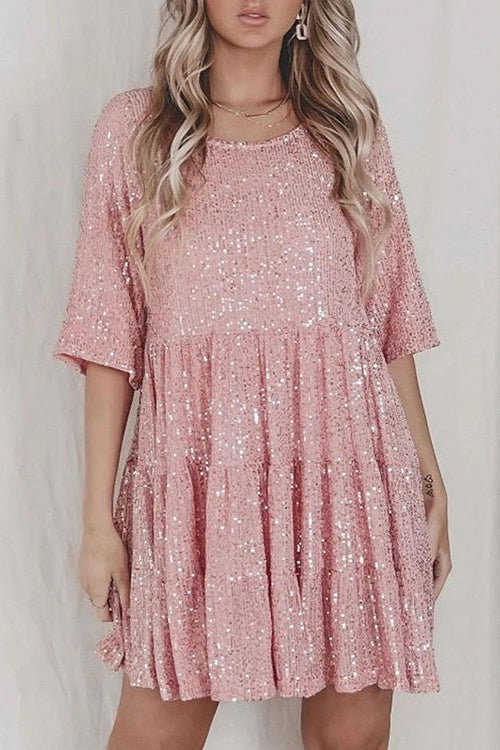 Beautiful Evenings Sequins Mini Dress - 10 Colors Pink