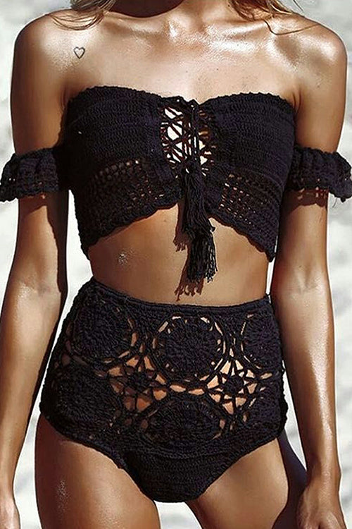 Hand-hook Knit Swimsuit Black