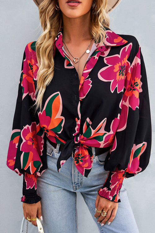 Life Of Love Print Button Down Smocked Top - 7 Colors XXL Black&Red
