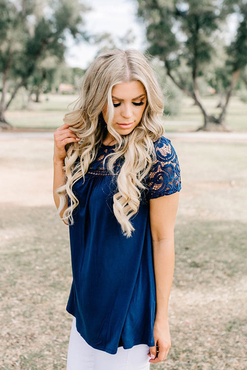 Lace Embroidered Romantic Blouse - 3 Colors Navy Blue