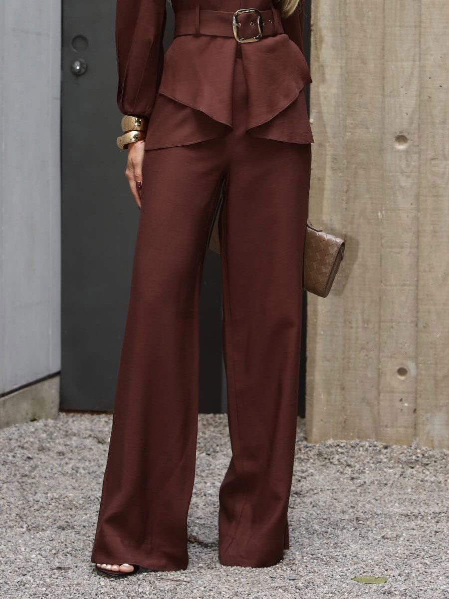 Fashionable Casual High-waist Wide-leg Pants Brown