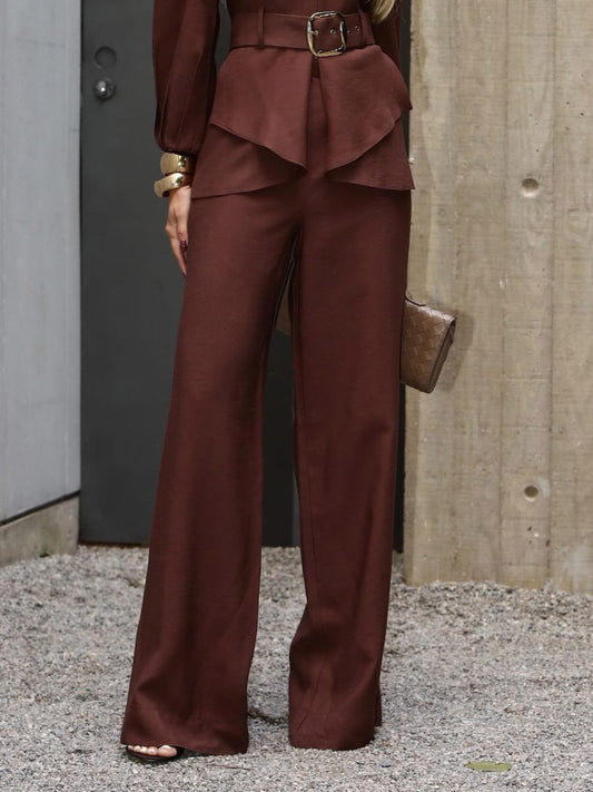 Fashionable Casual High-waist Wide-leg Pants Brown