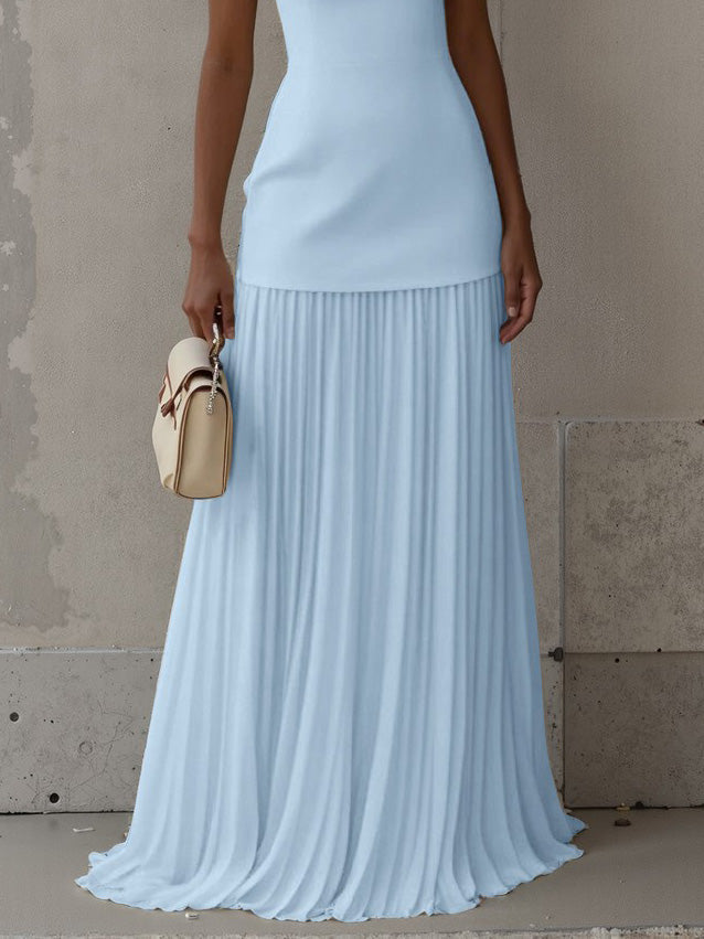 Exquisite Pleated Elastic Waist Skirt Blue