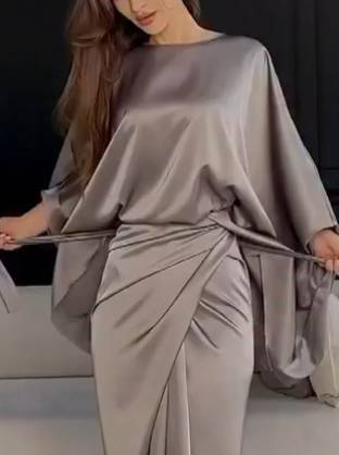 Minimalist Loose Shirt And Lace-up Skirt Suit-Shirt Grey