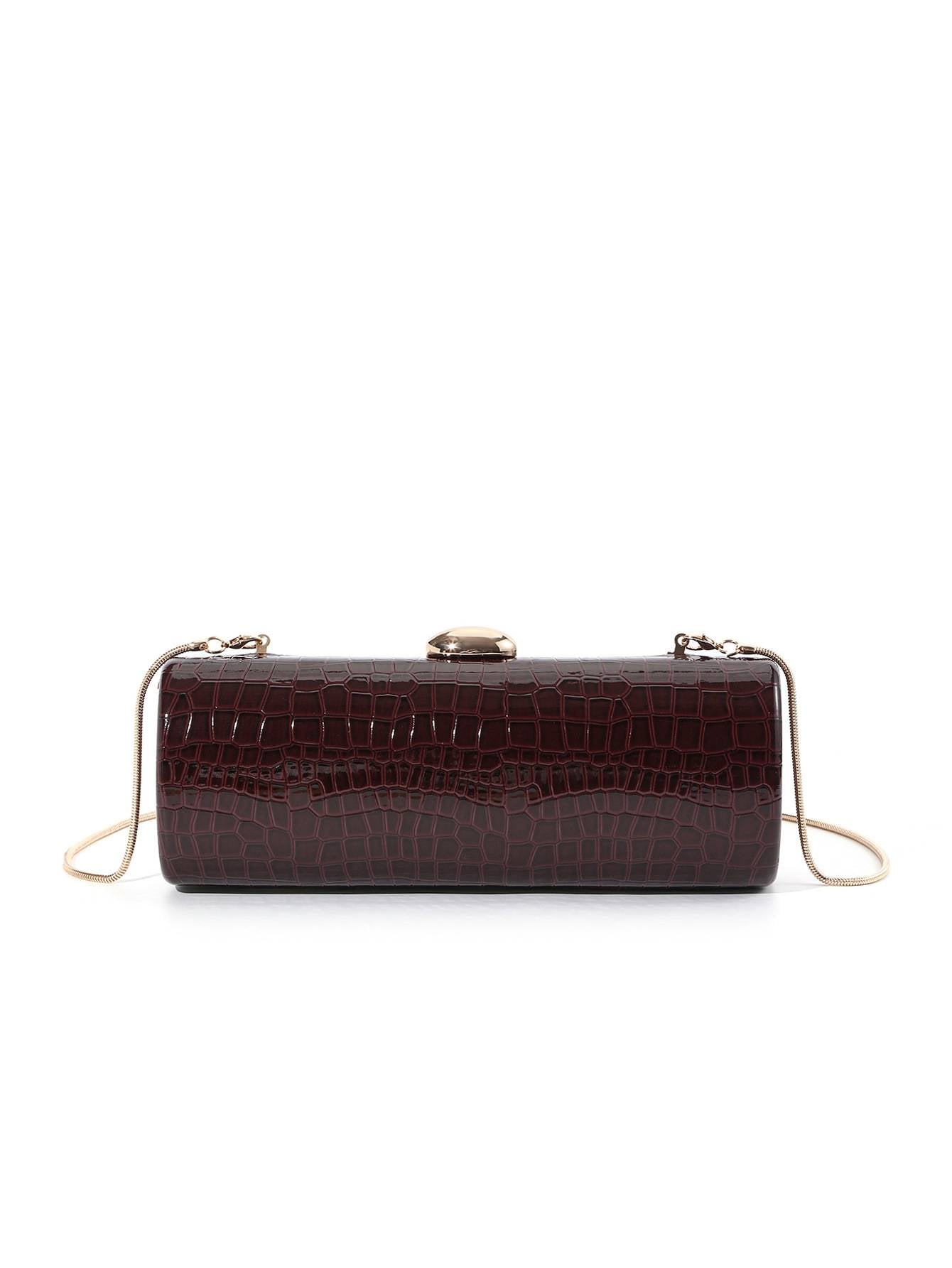 Minimalist Crocodile Pattern Handbag Chain Bag Brown F