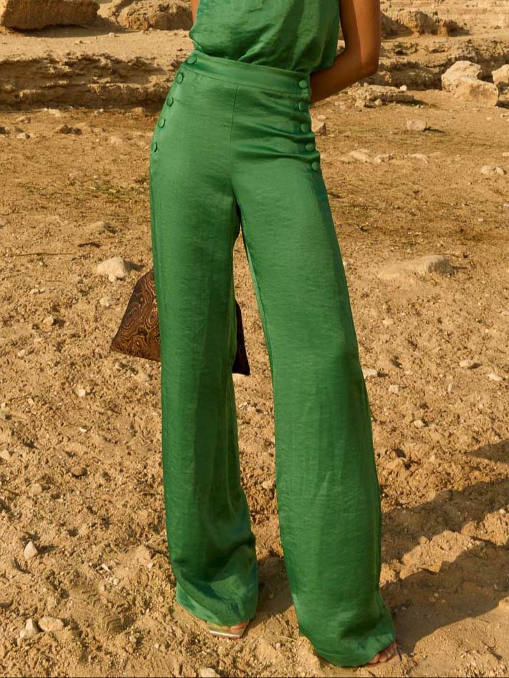Fashionable Button-down Straight Pants Green