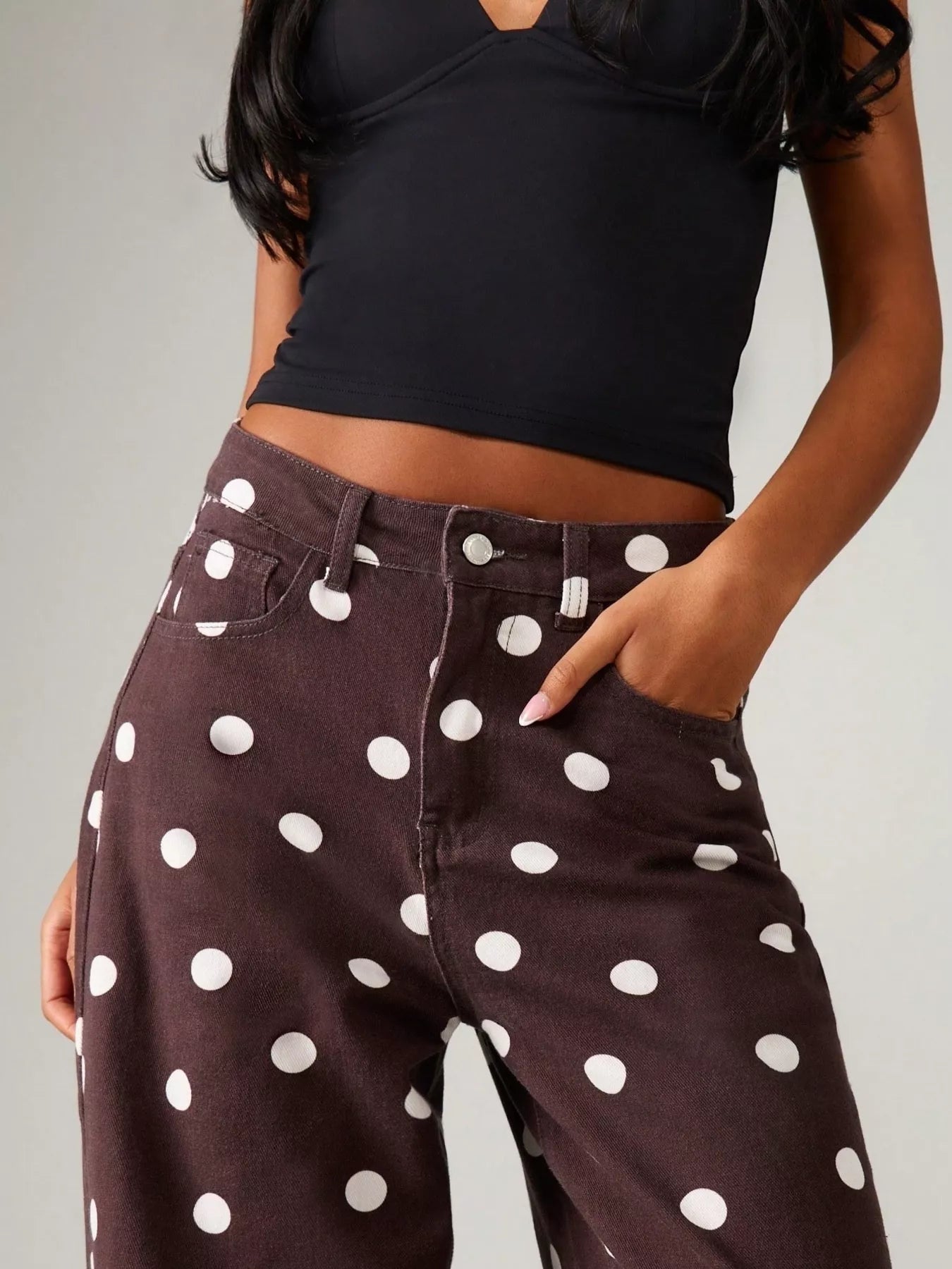 Polka Dot Wide-Leg Jeans