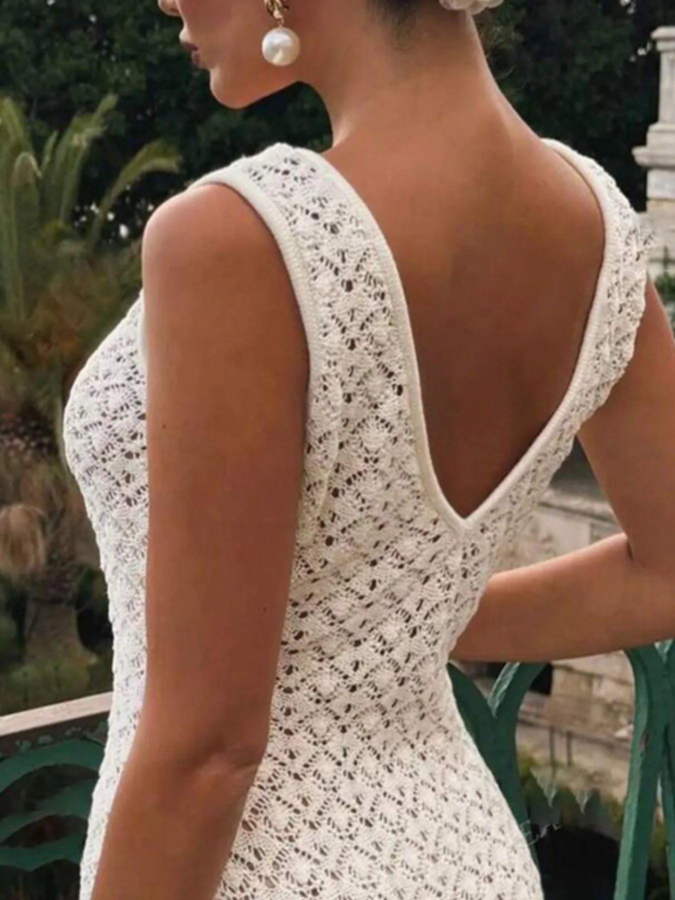 Lace Crochet V-Neck Sleeveless Maxi Dress
