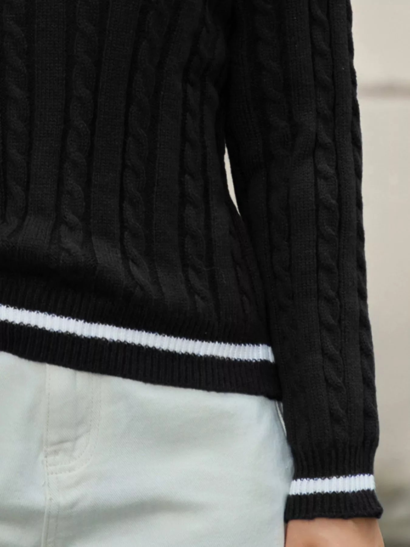 Classic Cable Knit V-Neck Sweater