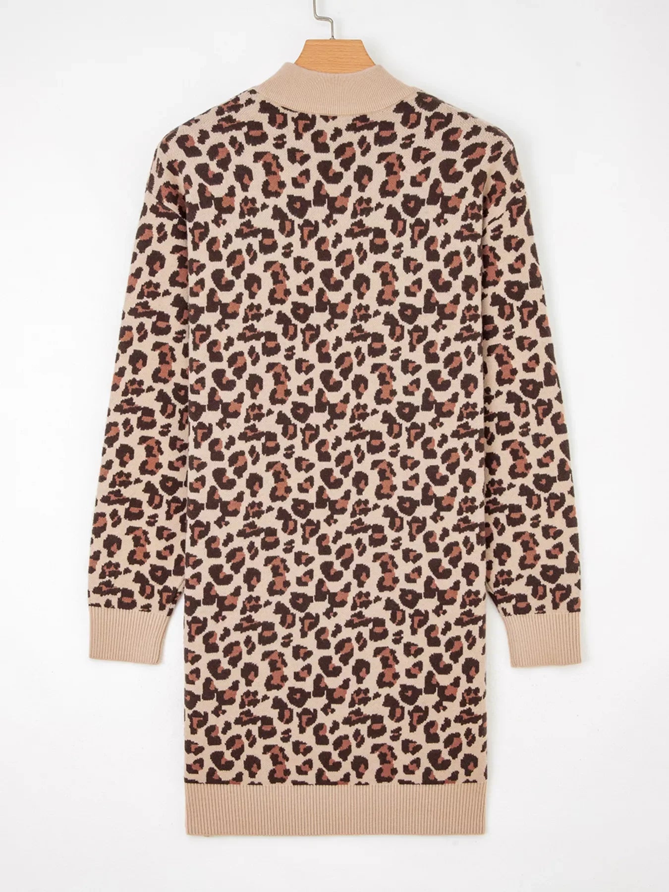 Leopard Print High Neck Shift Mini Sweater Dress