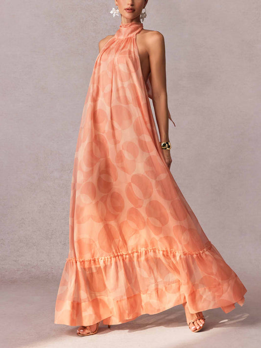 Halter Neck Bright Geometric Print Maxi Dress