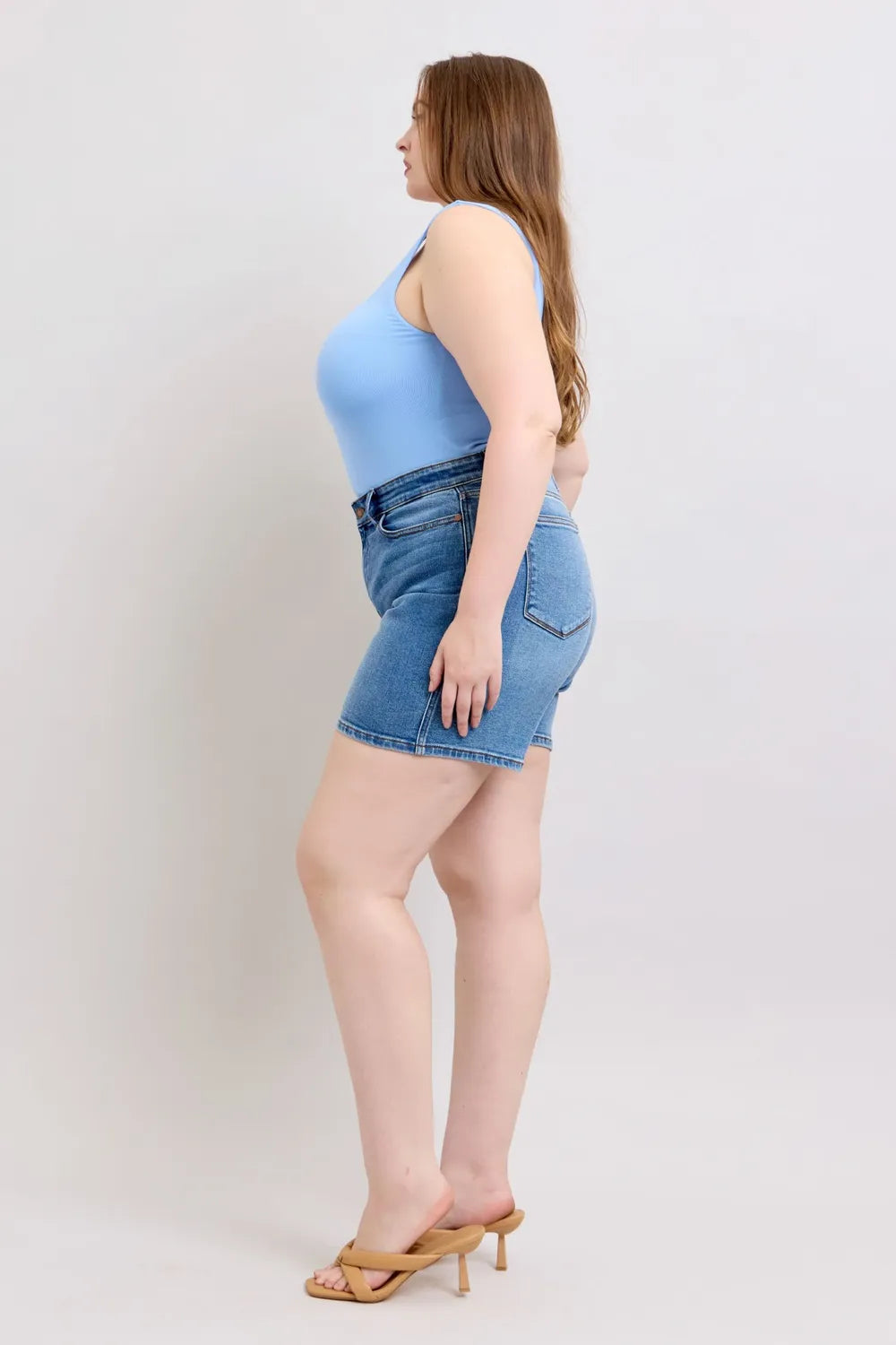 Plus Size Denim Shorts (S–3XL) | 2-Button Stretch Shorts