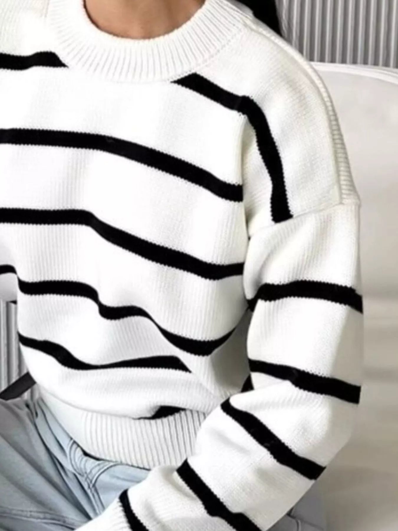 Striped Knit Round Neck Sweater