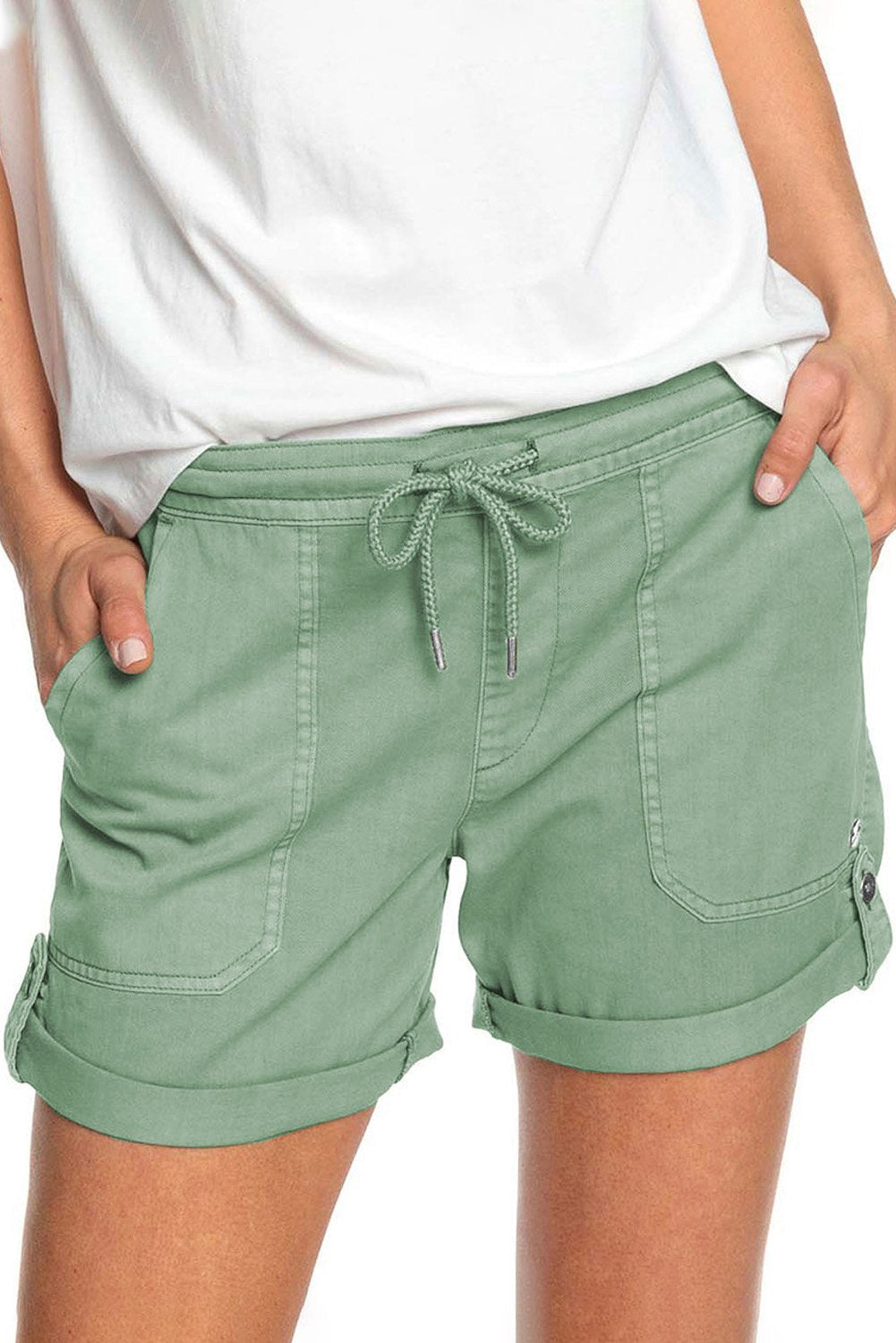 Comfy Elastic Waist Button Shorts with Pockets