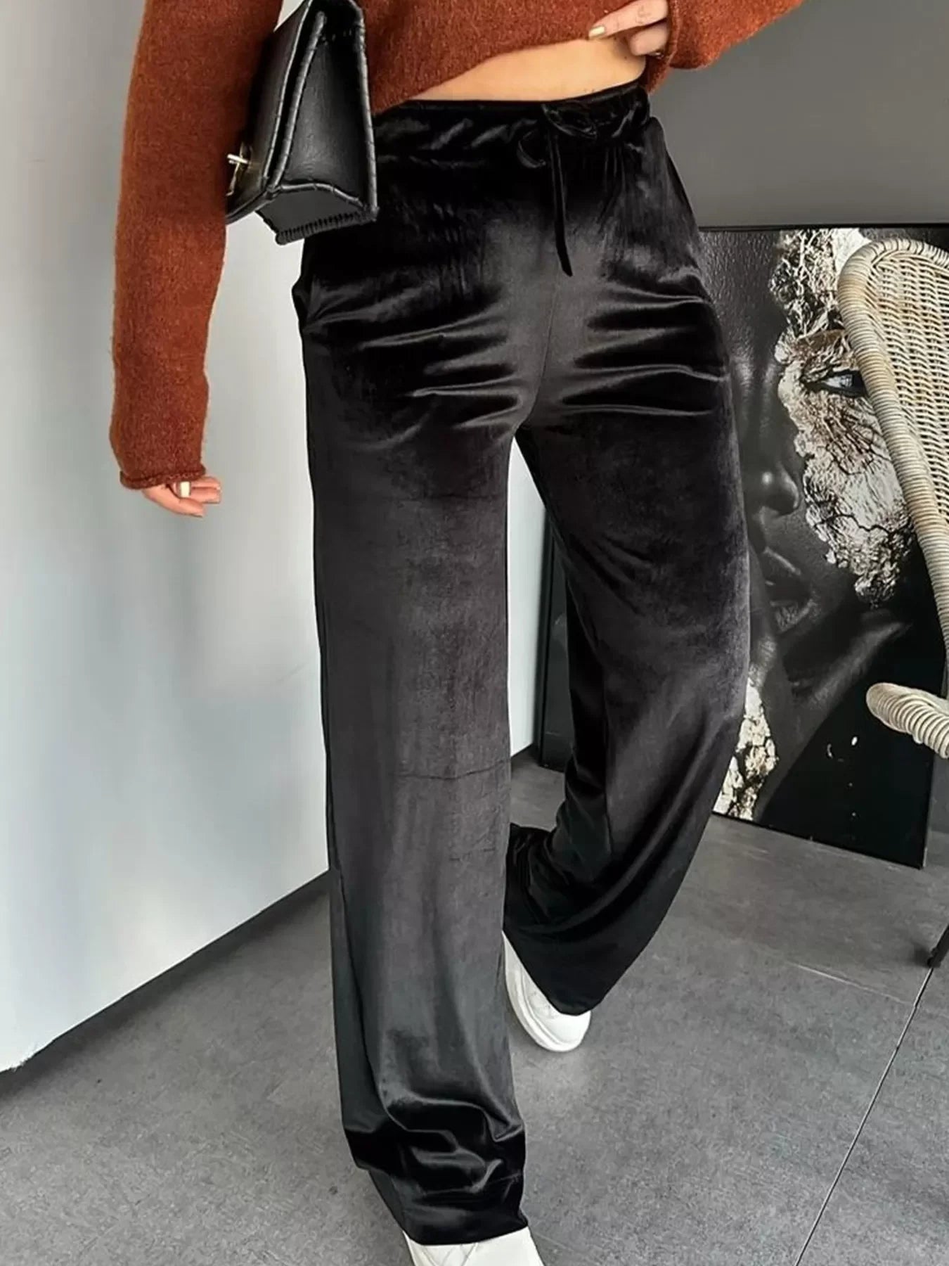 Black Velvet Wide Leg Pants