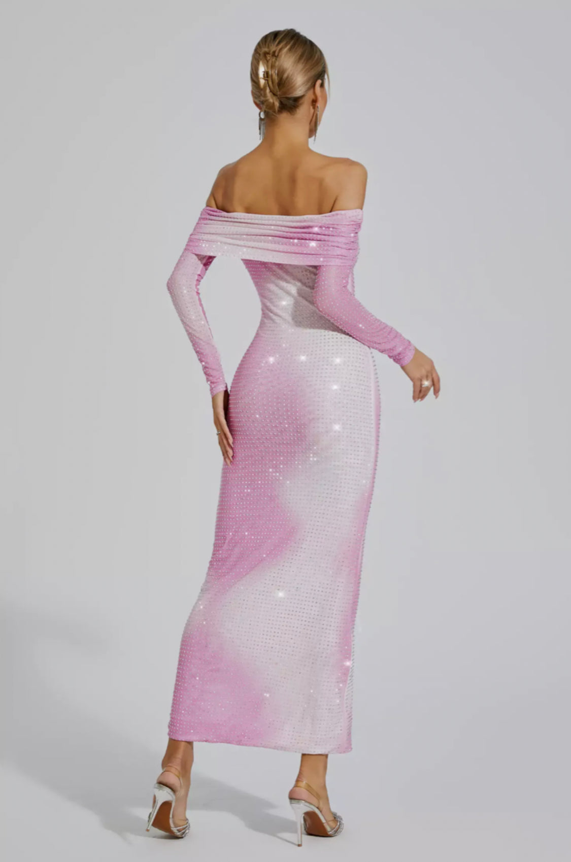Alondra off shoulder diamond maxi dress