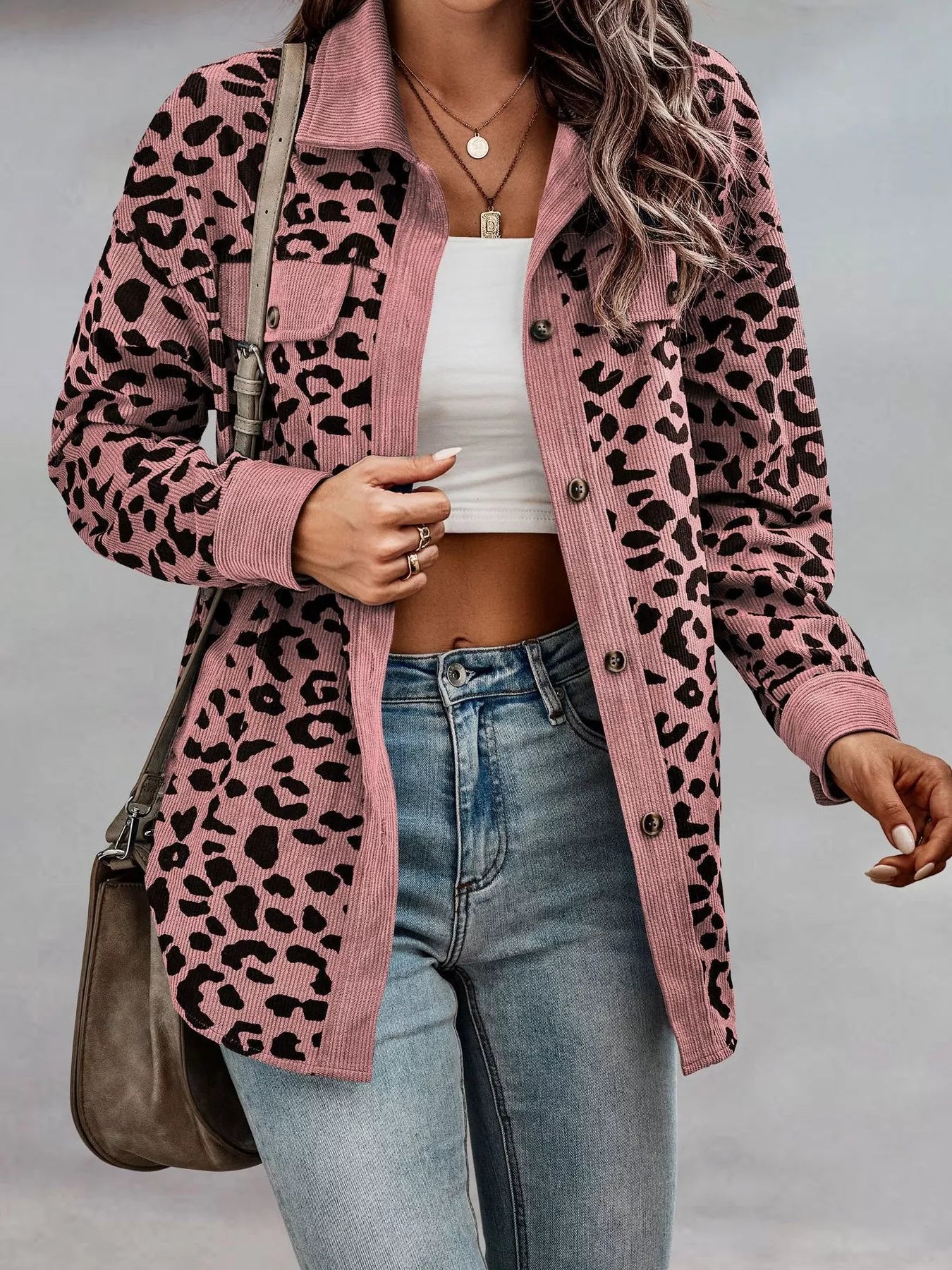 Full Size Leopard Print Button-Down Jacket Plus Size