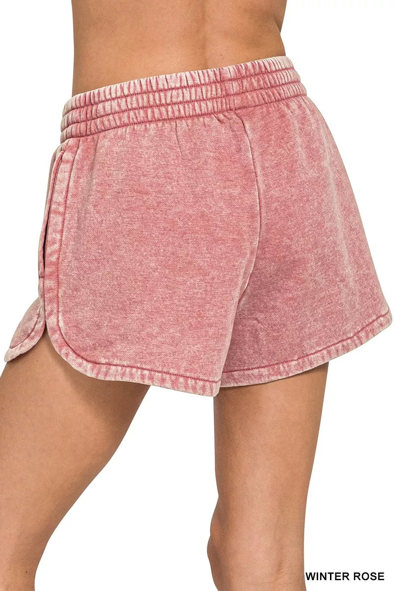 Acid Washed Dolphin Shorts in Winter Rose