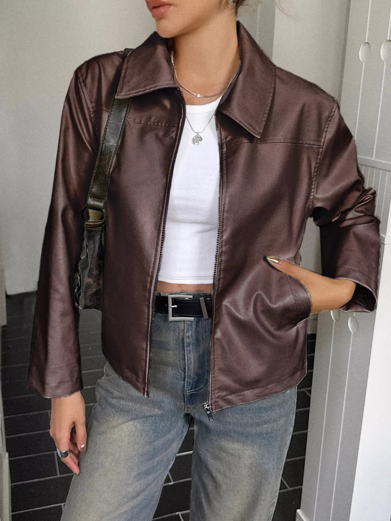 Zip Up Leather Jacket