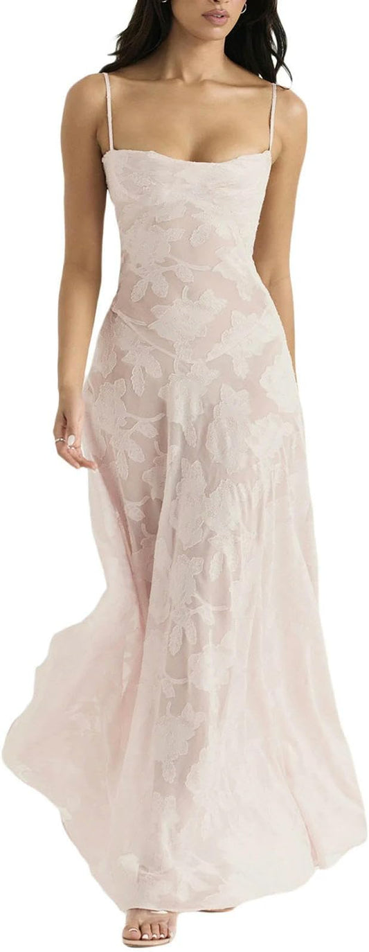 Floral Tie-Back Maxi Dress -Pink