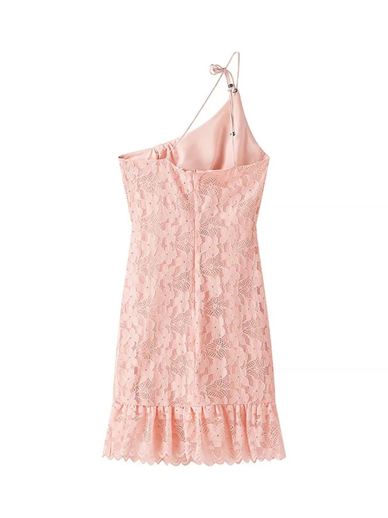 Pink Lace One Shoulder Mini Dress – Flirty Asymmetrical Party Dress for Women