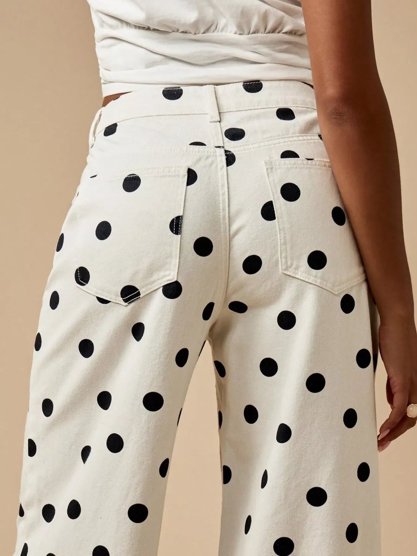 Trendy Polka Dot Wide-Leg Jeans