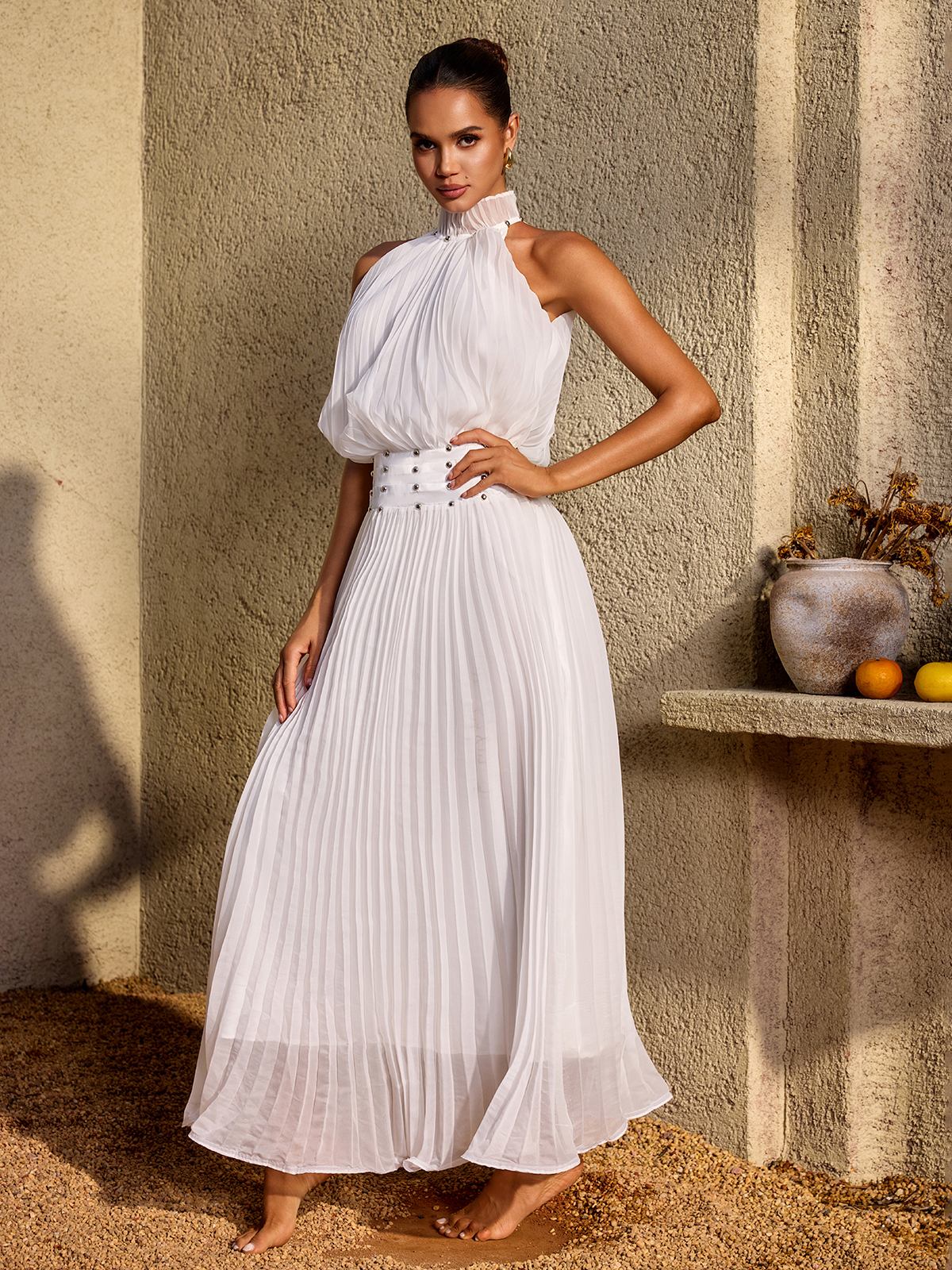 Dani Pleated Halter Maxi Dress