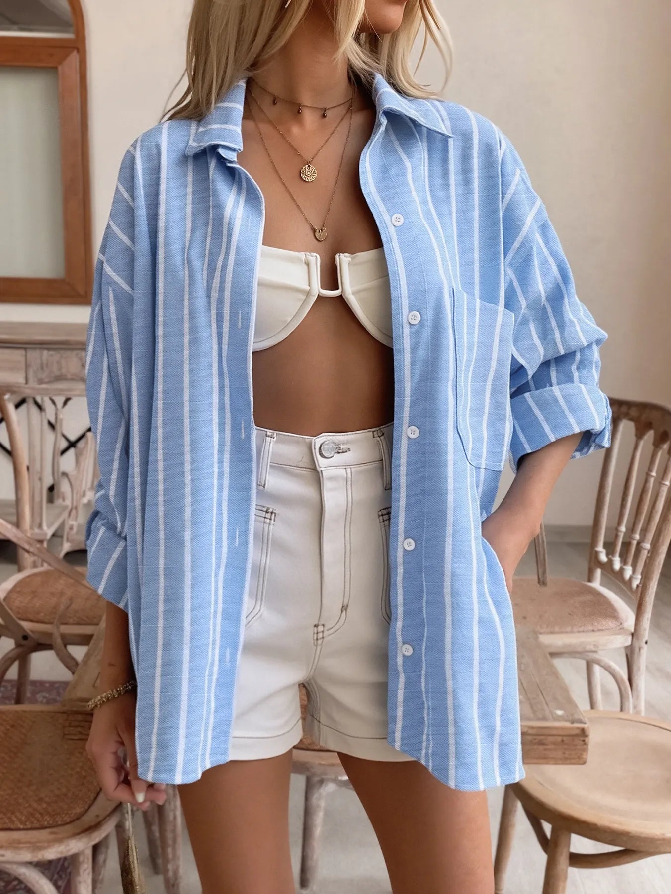 Striped Oversized Button-Down Shirt