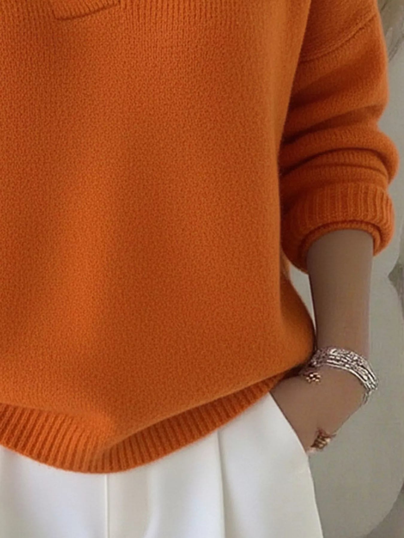 Full Size V-Neck Long Sleeve Sweater (S–5XL) – Inclusive Women’s Cozy Knit Top