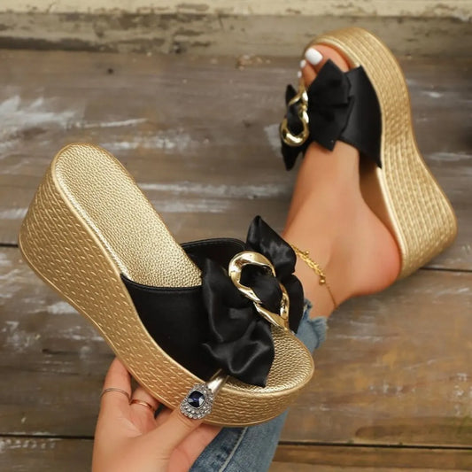 Women’s Bow Knot Platform Wedge Sandals – Comfortable Open Toe Slip-On Espadrille Shoes