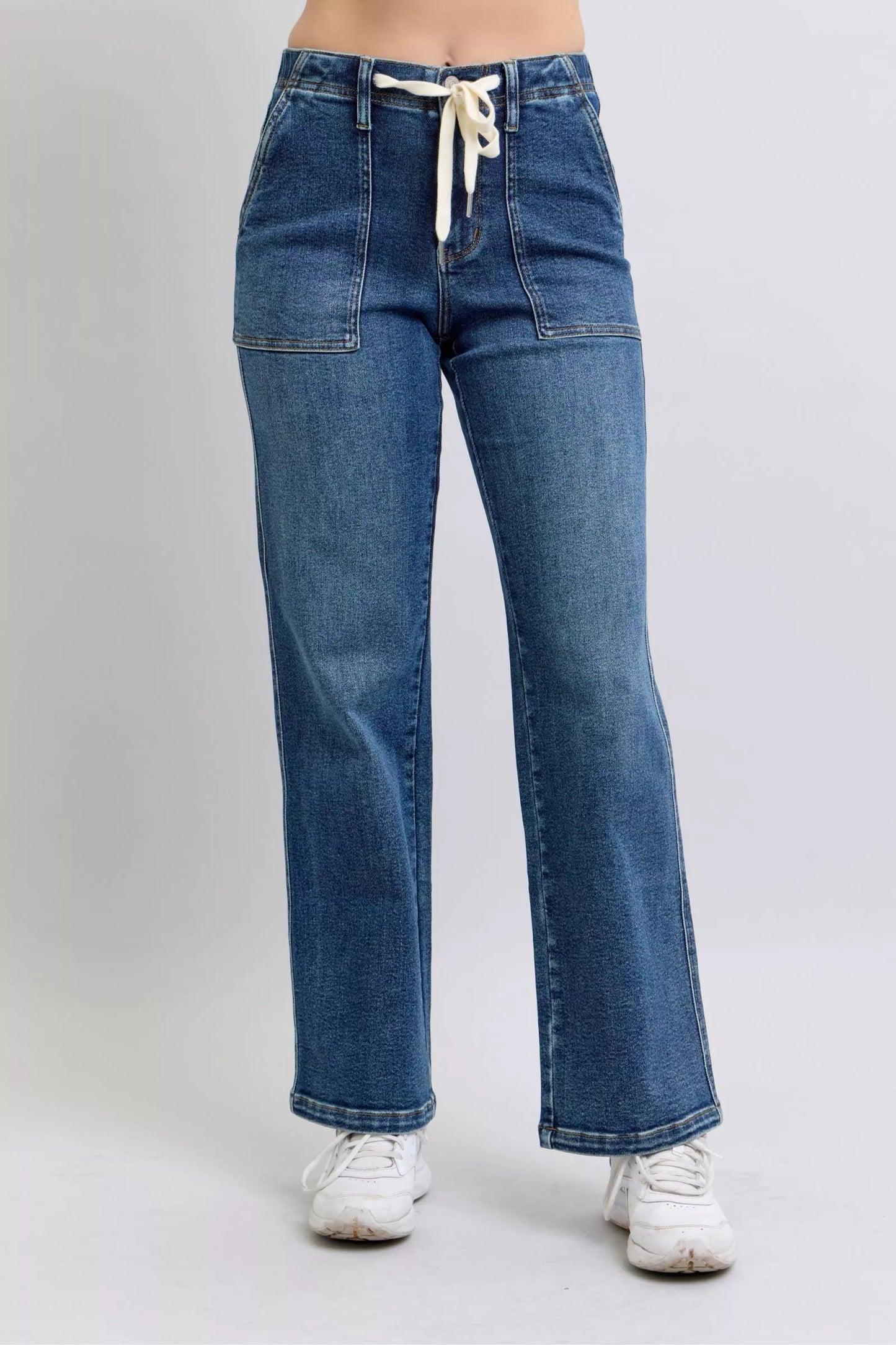 Relaxed Drawstring Straight-Leg Jeans