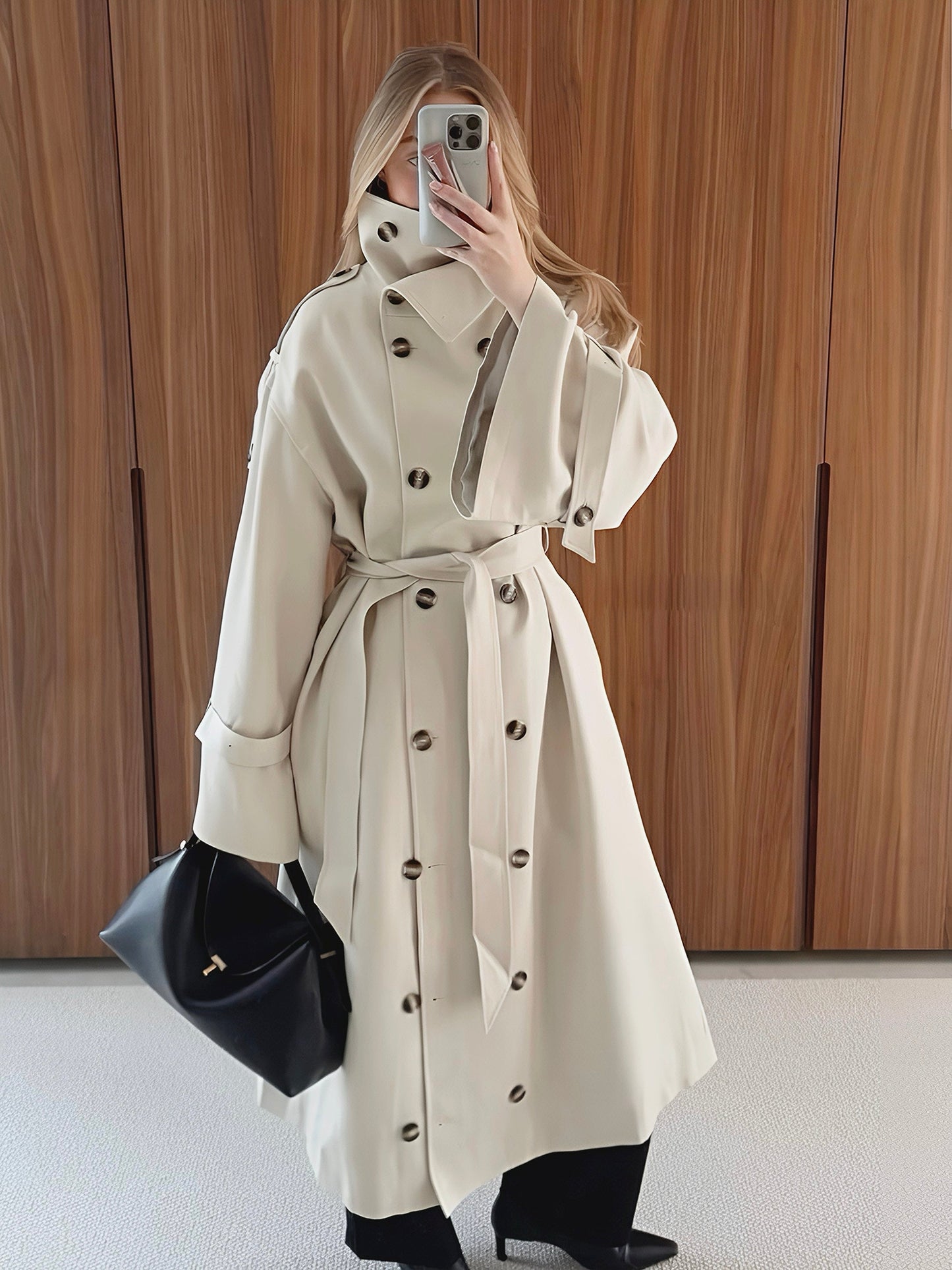 Zoe | High-Neck Belted Long Trench Coat