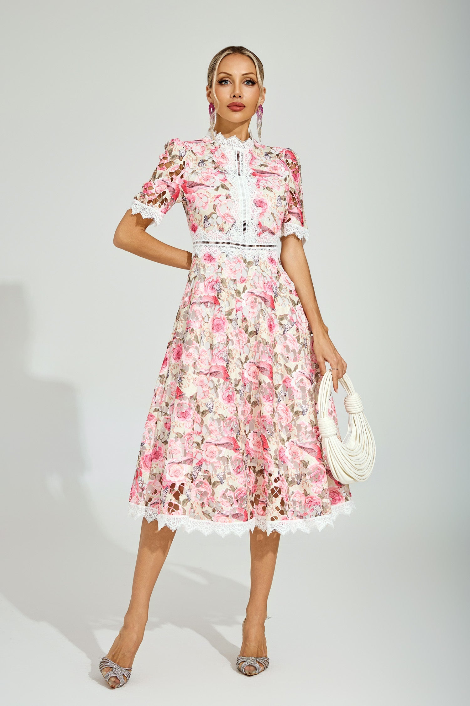 Rose Éclat Lace Midi Dress