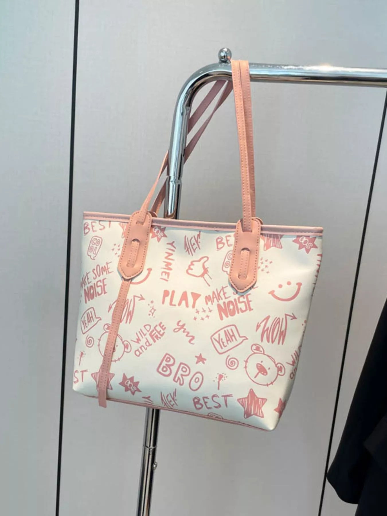 Trendy Graffiti Print Casual Tote Bag – Large Canvas Shoulder Bag for Women