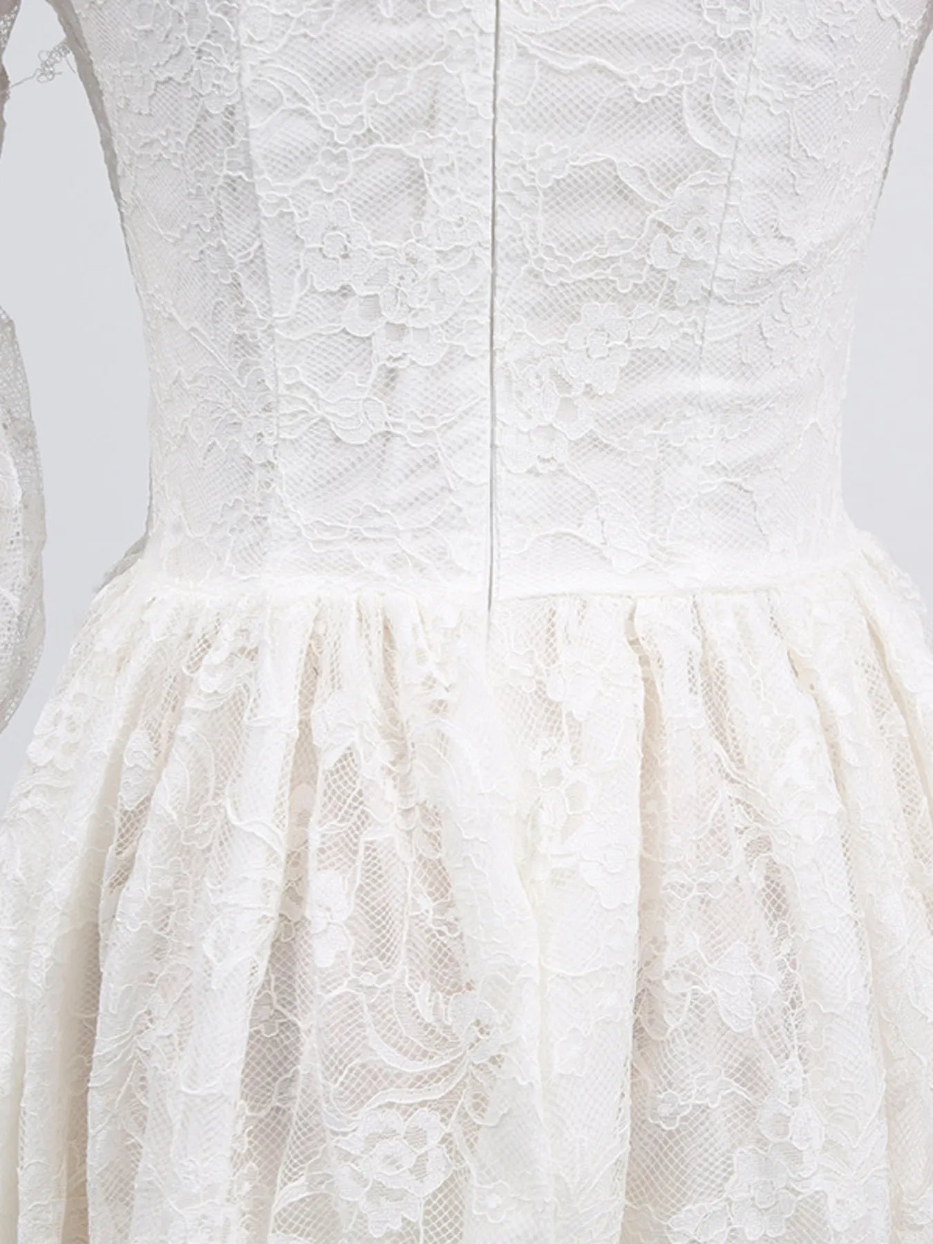 White Square Neck Lace Long Sleeve Dress – Elegant Vintage-Inspired Formal Dress for Women