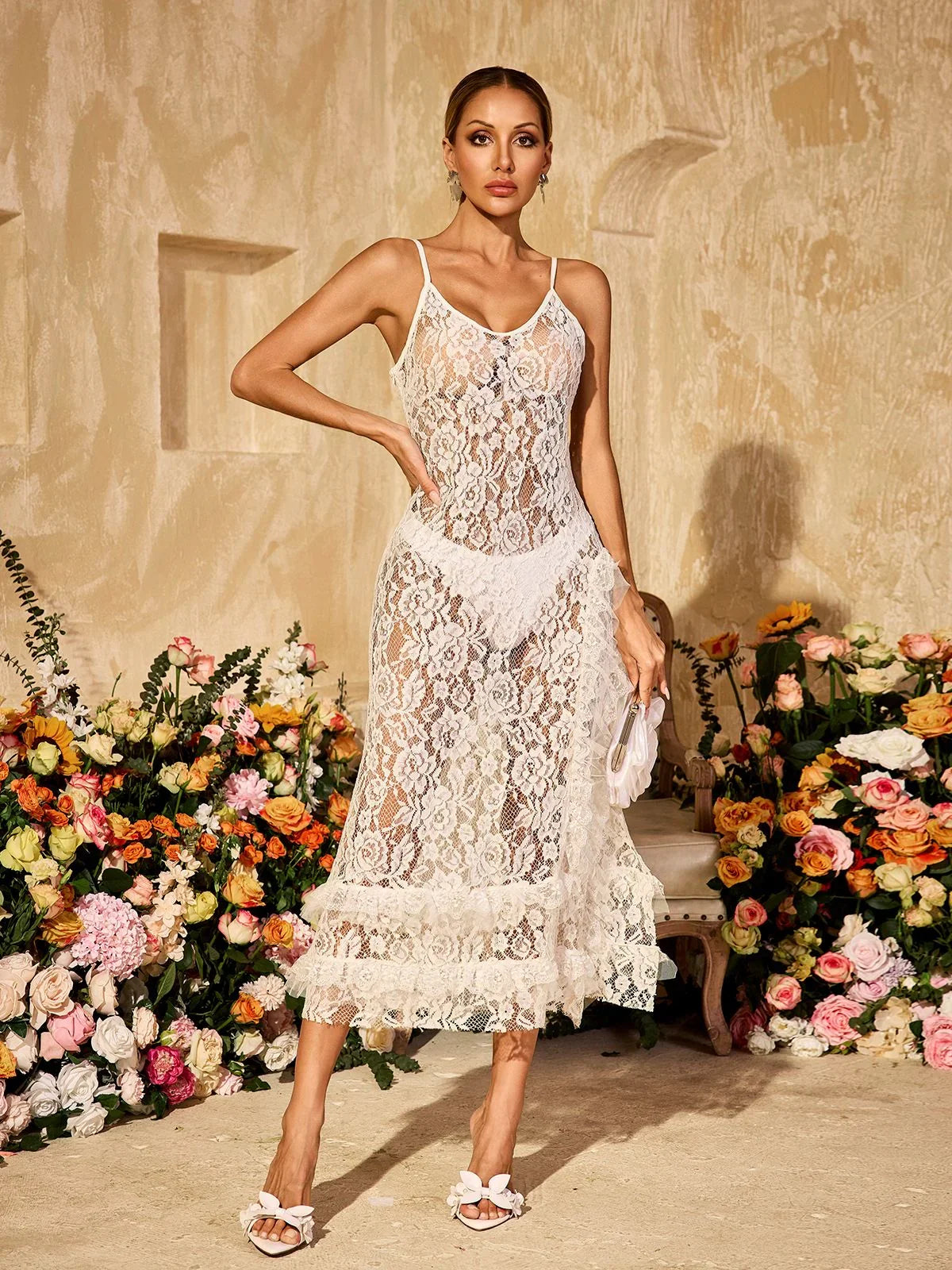 Camille Sheer Lace Slip Dress