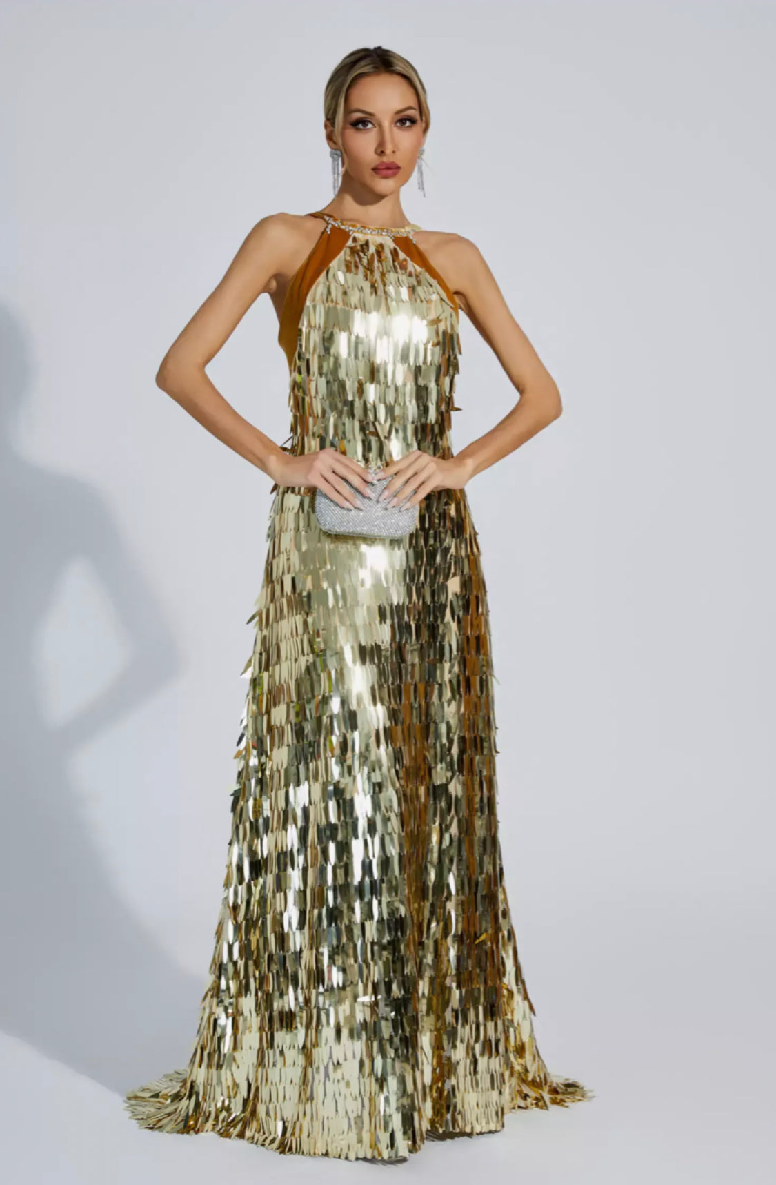 Bria gold maxi dress