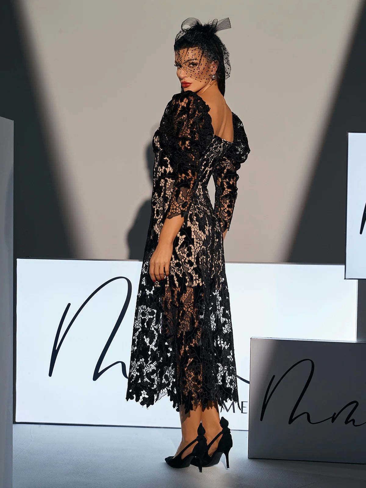 Black lace midi dress